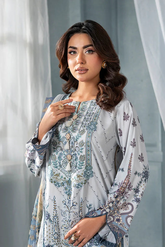 Meerak - 3 PC Embroidered Linen Pret - Sky Blossom