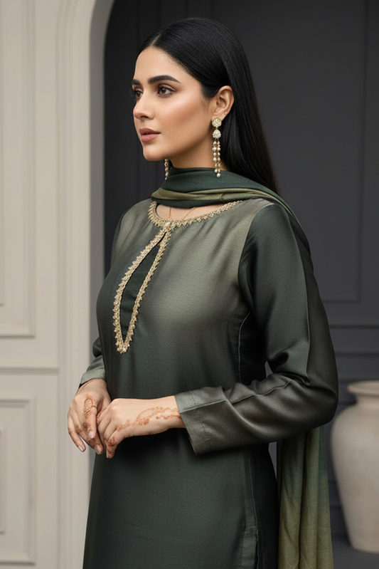 Manash - Emerald Ombre Silk - 3 Piece