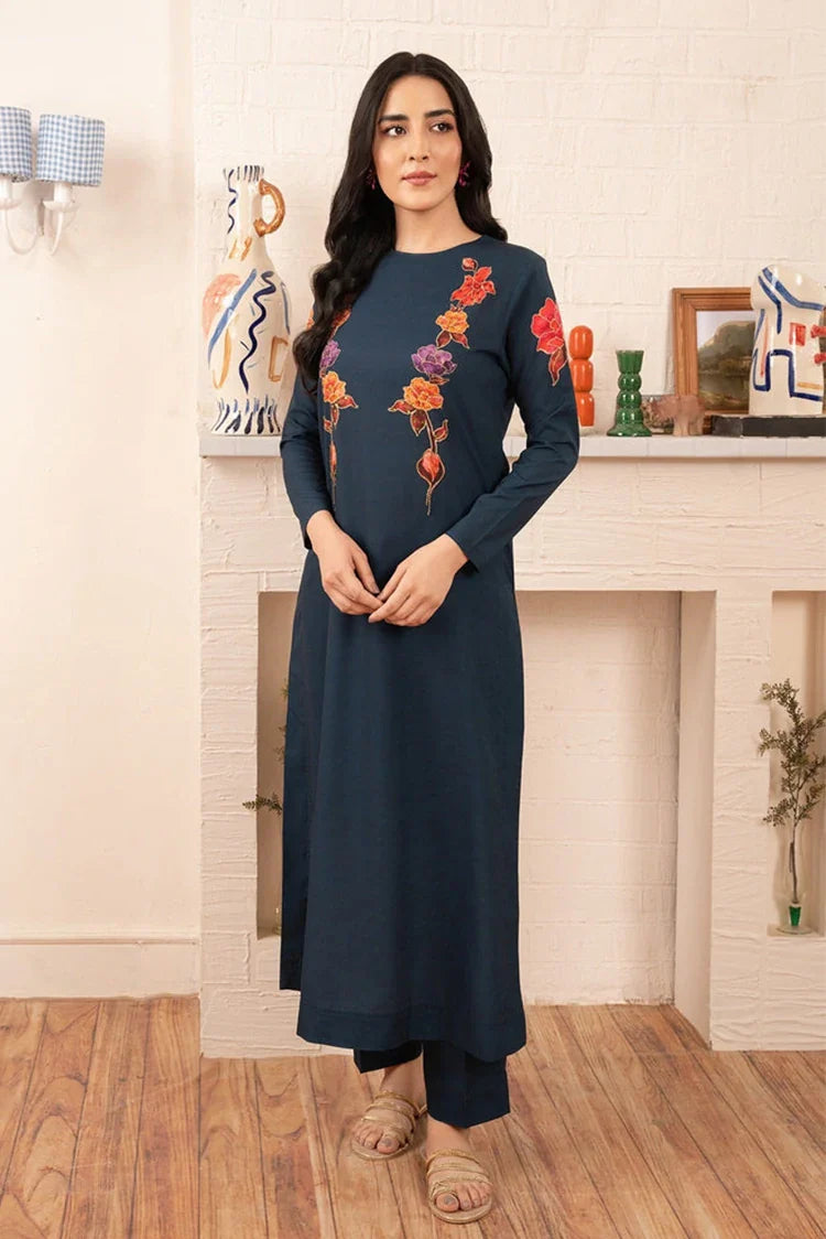 Picture of Stitch Vibes - Morganite RTW  Collection - 2 PC - Dark Navy Dress - Available at Raja Sahib