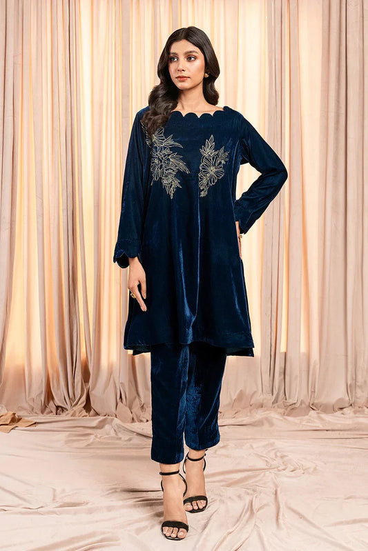 Picture of Stitch Vibes - Velvet Noir Shork Frock - 2 Piece - MUS1044 - Available at Raja Sahib