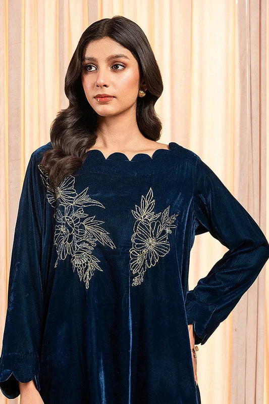 Picture of Stitch Vibes - Velvet Noir Shork Frock - 2 Piece - MUS1044 - Available at Raja Sahib