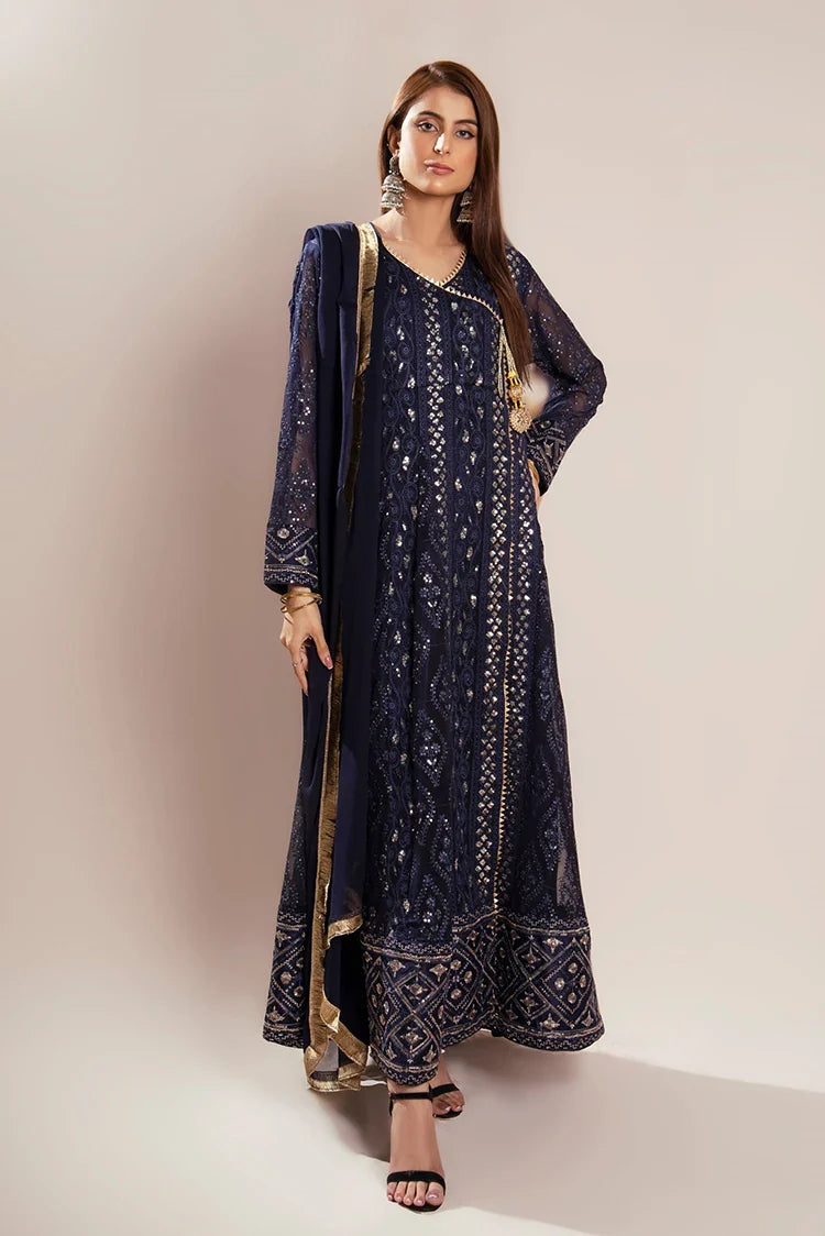 Picture of Manahils - Safiyya RTW Collection - Navy Blue-099 - Available at Raja Sahib