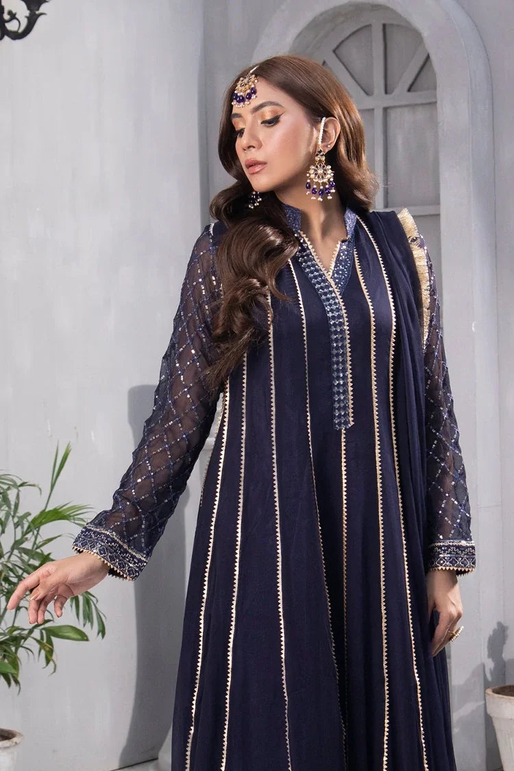 Picture of Manahils - Safiyya RTW Collection - Navy Blue-106 - Available at Raja Sahib