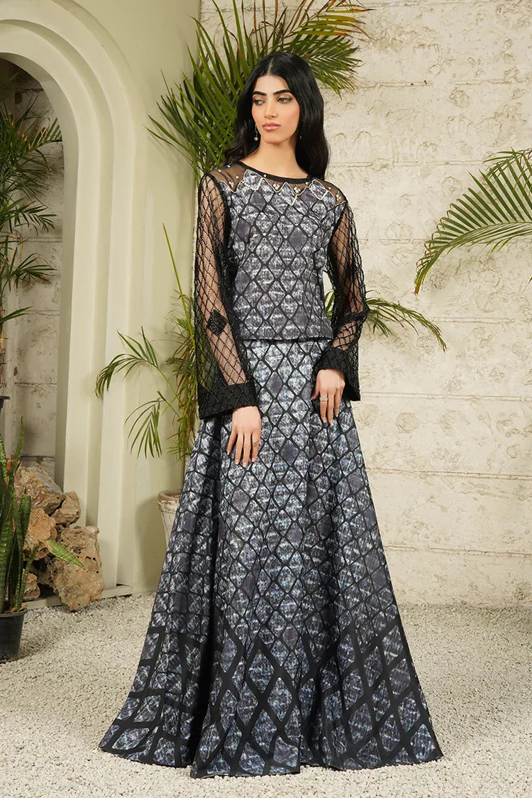 Picture of <!--aax-->Stitch Vibes - Ravayah Eid Collection Vol 1 - Serpent Noir Crop Top Skirt - Available at Raja Sahib