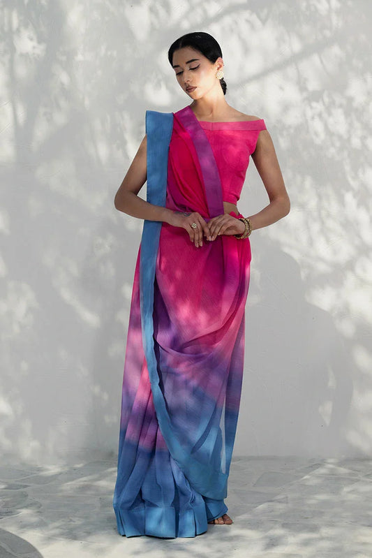 Nooran's - Renee Saree Collection - Elegant Pink & Blue