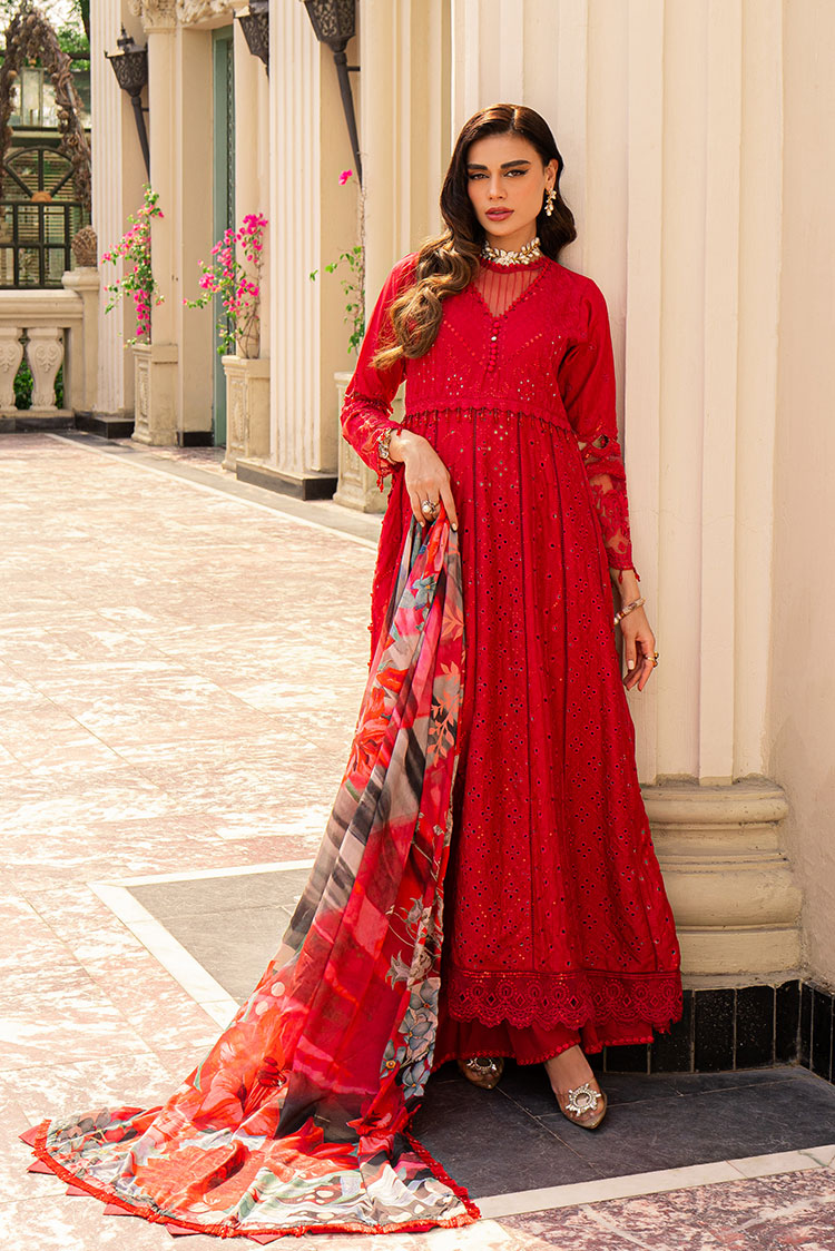 Picture of 3-PC Unstitched Embroidered Lawn Suit - Available at Raja Sahib