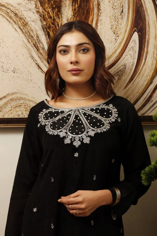 Picture of Emeralds - Embroidered Silk Festive Pret - Noire - Available at Raja Sahib