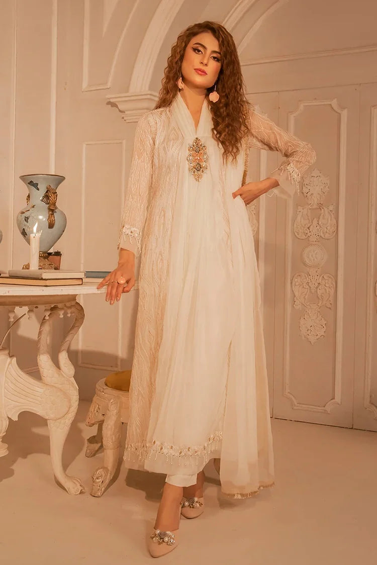 Picture of Manahils - Safiyya RTW Collection - Off White-109 - Available at Raja Sahib