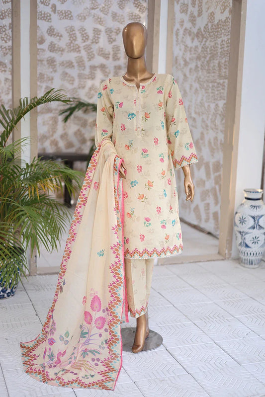 Suntex Fabrics - Cream Printed Lawn Suit - 3 Piece