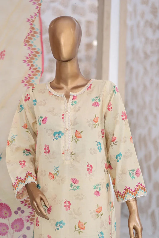 Suntex Fabrics - Cream Printed Lawn Suit - 3 Piece
