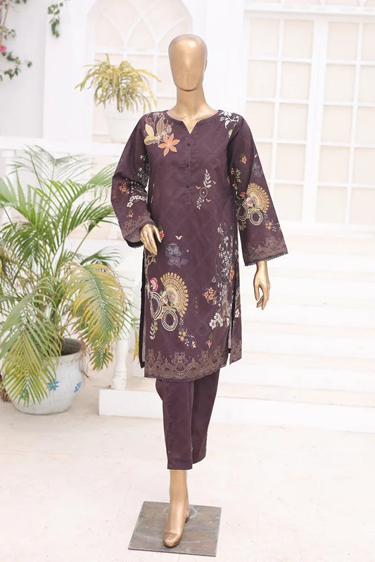 Suntex Fabrics - 2 Piece - Printed Lawn Suit - Plum