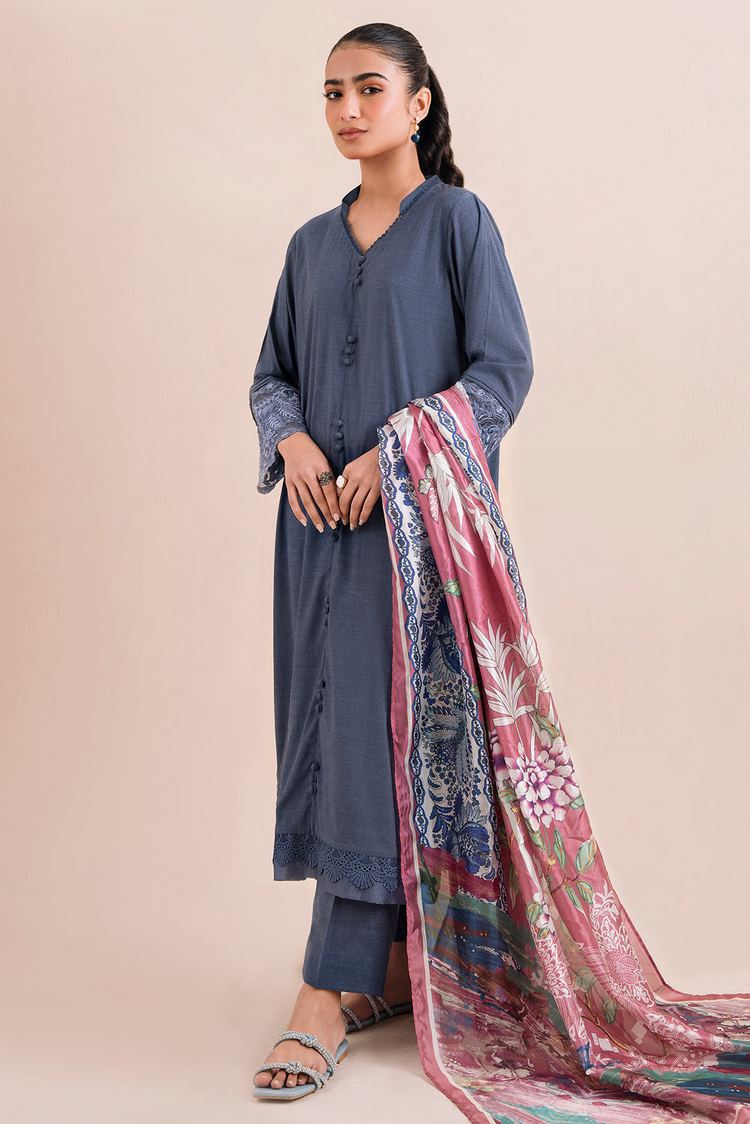 Picture of Embroidered Chambray Suit P1064 - 3 Piece - Available at Raja Sahib