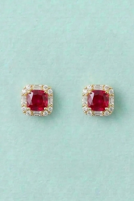 Pastels - Ruby Regal Halo Studs - [A]E588