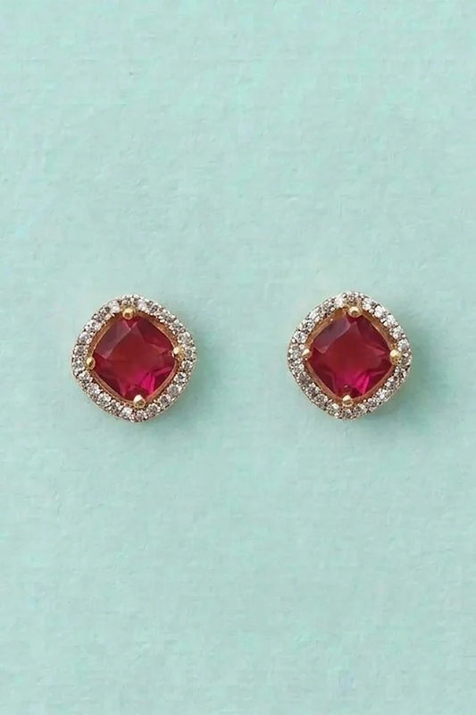Pastels - Royal Ruby Cushion Studs - [A]E595