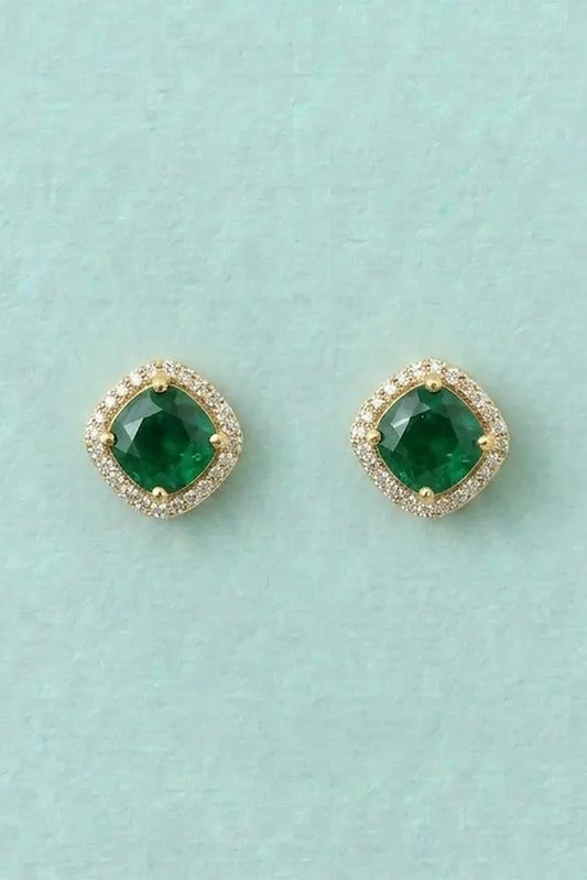 Pastels - Royal Emerald Cushion Studs - [A]E596
