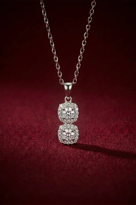 Pastels - Diamond Aura Double Square Silver Necklace - [A]N211
