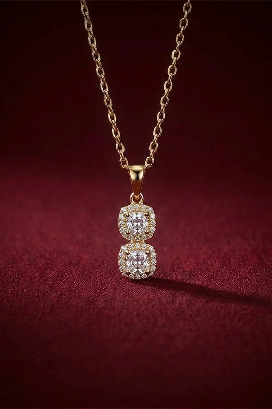 Pastels - Diamond Aura Double Square Golden Necklace - [A]N212