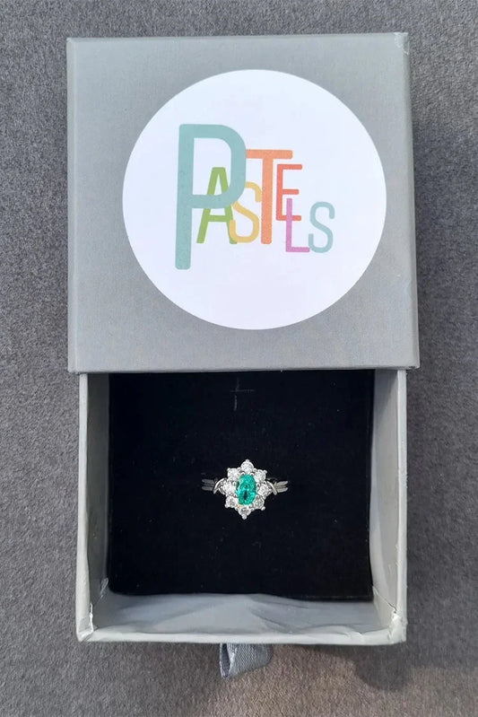 Pastels - Oval Floral Halo Adjustable Ring - [A]R116
