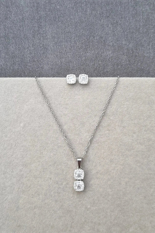 Pastels - Diamond Aura Double Square Silver Set - [A]S078
