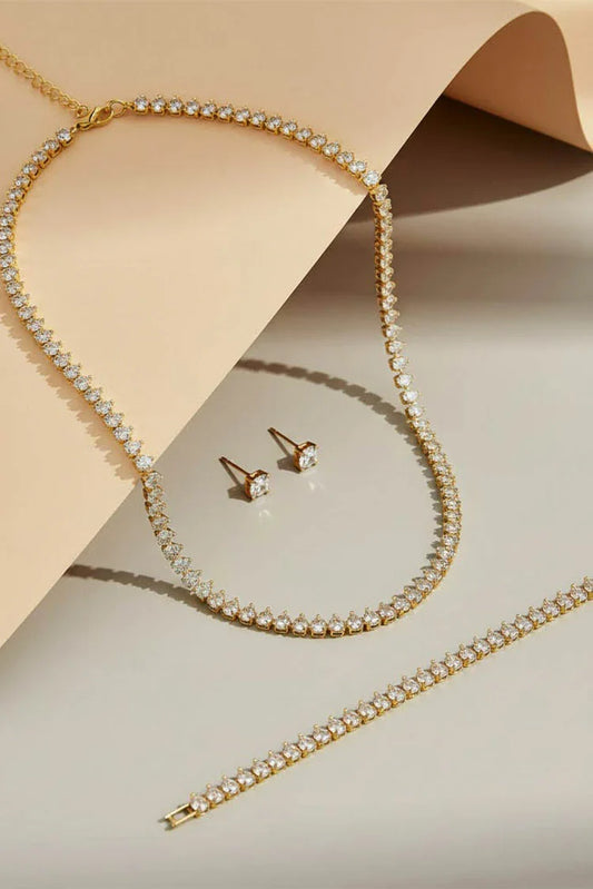 Pastels - Cubic Zircon Trio Elegance Tops, Necklace & Bracelet Set - [H]S057