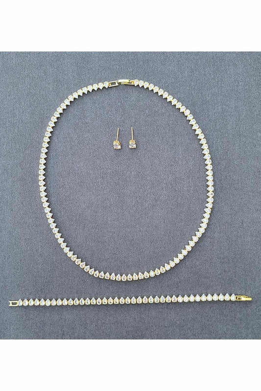 Pastels - Cubic Zircon Trio Elegance Tops, Necklace & Bracelet Set - [H]S057