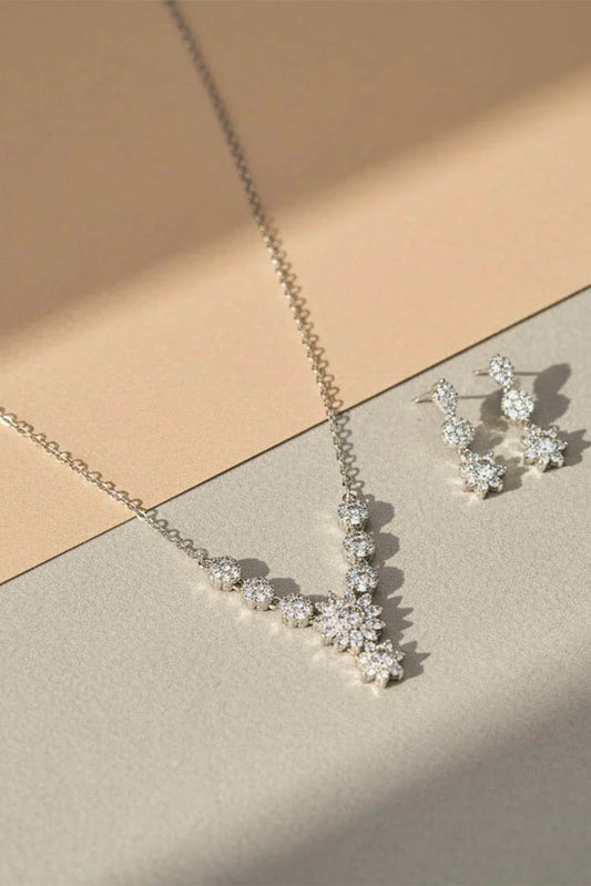 Pastels - Silver Floral Earrings & Necklace Set - [H]S064