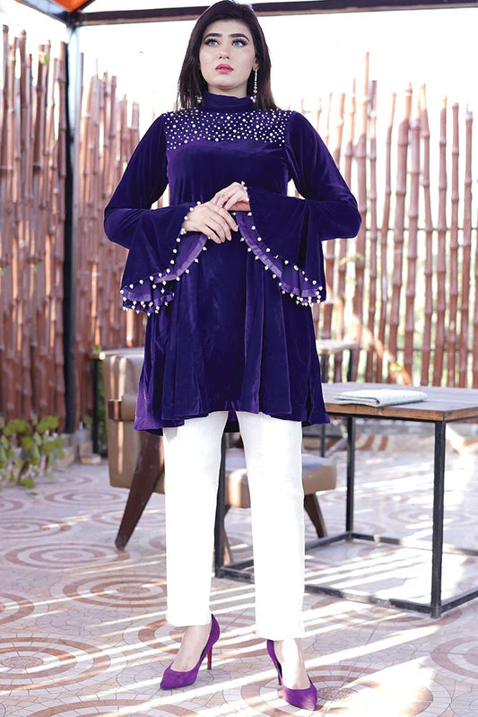 Picture of Stitch Vibes - Velora Collection - Velvet Peplum - Available at Raja Sahib