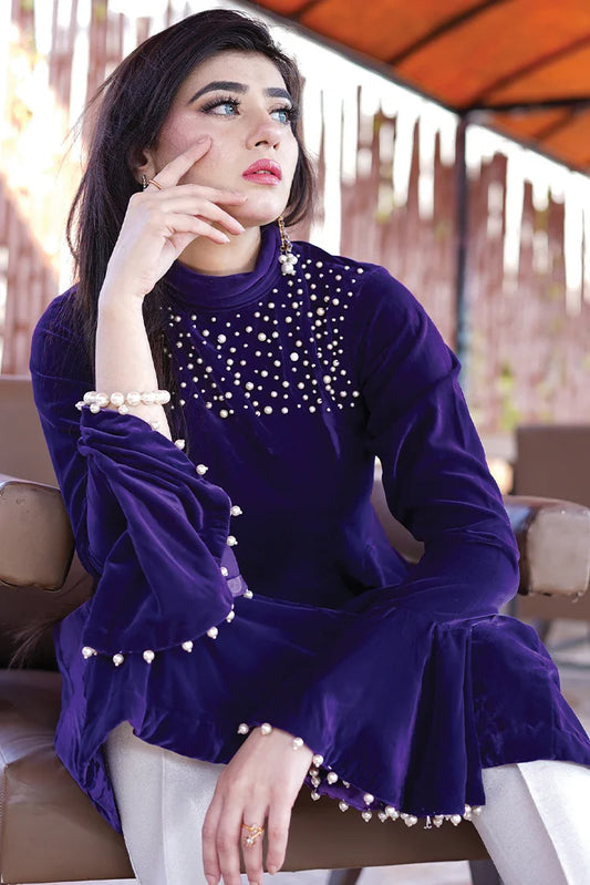 Picture of Stitch Vibes - Velora Collection - Velvet Peplum - Available at Raja Sahib