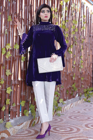 Picture of Stitch Vibes - Velora Collection - Velvet Peplum - Available at Raja Sahib