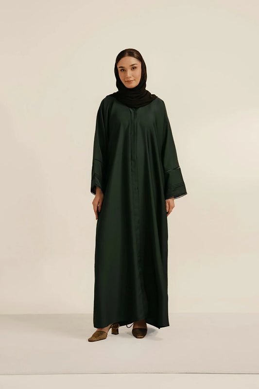 Divinely Crafted - Basic Pleat Abaya Set - Dark Green