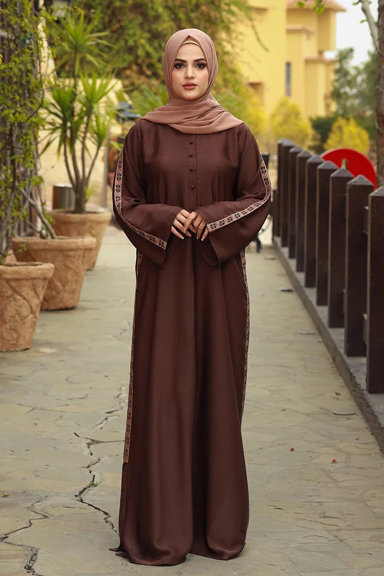 Picture of Malbus - Embroidered Abaya - Brown - Available at Raja Sahib