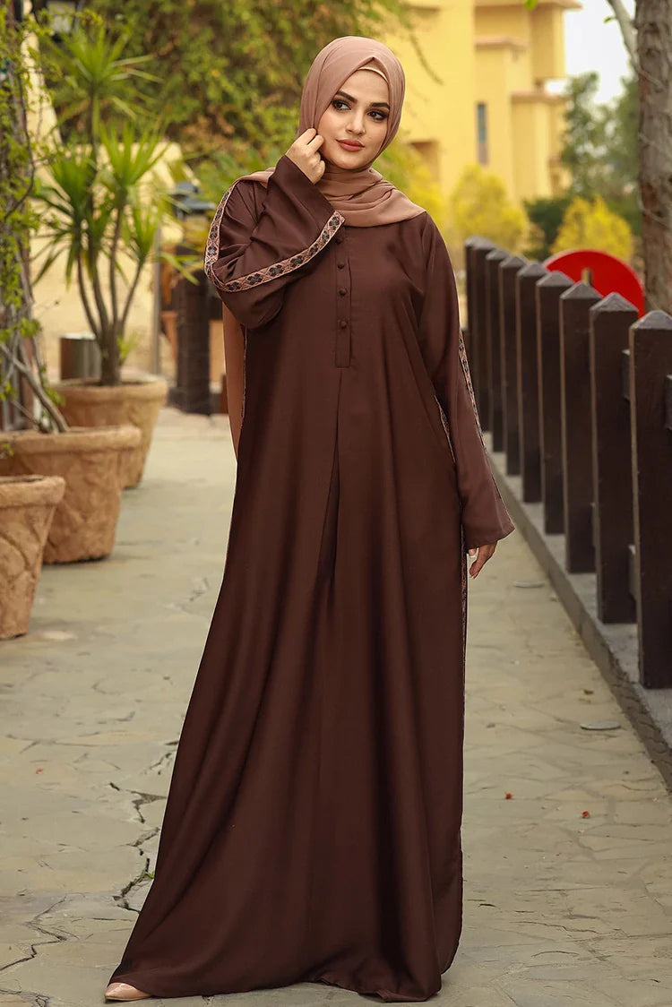 Picture of Malbus - Embroidered Abaya - Brown - Available at Raja Sahib