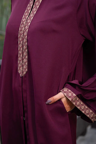 Picture of Malbus - Embroidered Abaya - Plum - Available at Raja Sahib