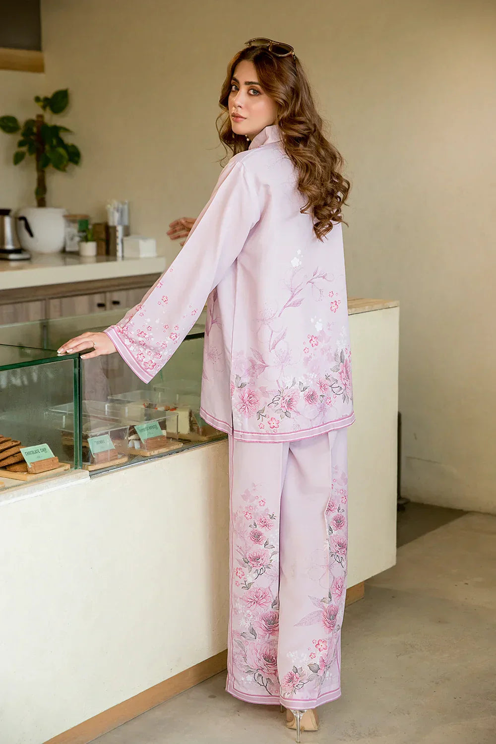 Picture of Lavender Pastel Botanical Art Fusion Co-ord Set - Available at Raja Sahib