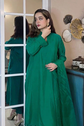 Picture of Manahils - Green Raw Silk Outfit With Dupatta - 3 Pc - Available at Raja Sahib