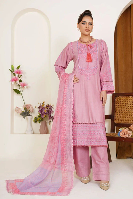 Threads & Weaves - Embroidered Lawn 3 Piece Suit - Blush Pink
