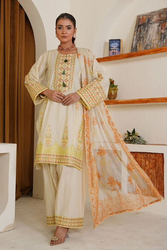 Threads & Weaves - Embroidered Lawn 3 Piece Suit - Citrus