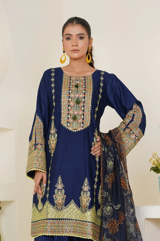 Threads & Weaves - Embroidered Lawn 3 Piece Suit - Royal Blue