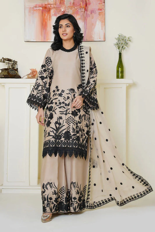 Threads & Weaves - Embroidered Viscose 3 Piece Suit - Chic Beige & Black