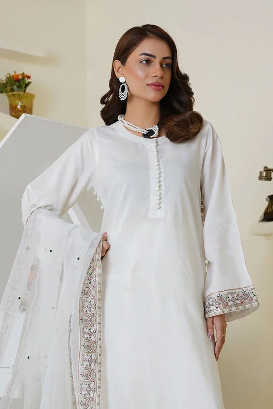 Threads & Weaves - Embroidered Viscose 3-Piece Suit - Ivory White