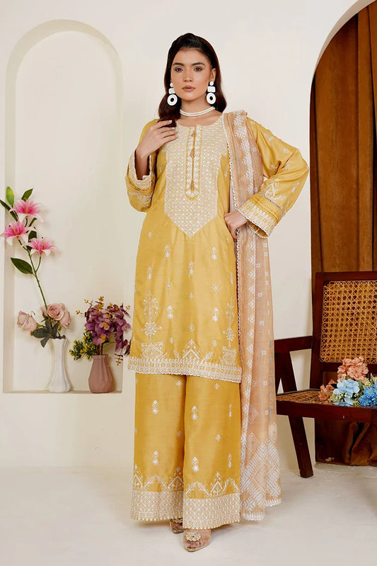 Threads & Weaves - Embroidered Viscose 3-Piece Suit - Golden Mustard