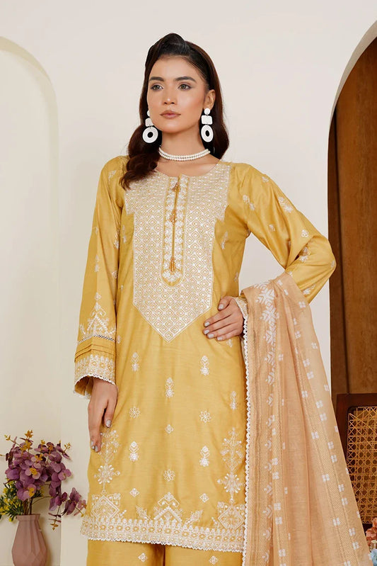 Threads & Weaves - Embroidered Viscose 3-Piece Suit - Golden Mustard