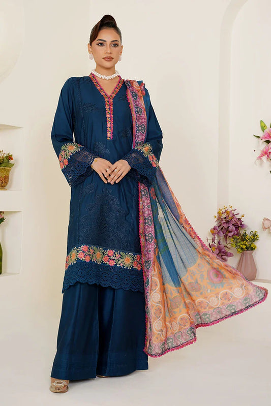 Threads & Weaves - Embroidered Viscose 3-Piece Pret Suit - Zinc
