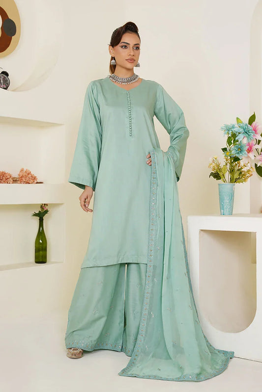 Threads & Weaves - Green Solid 3-Piece Ready-To-Wear Suit - Pastel Sea
