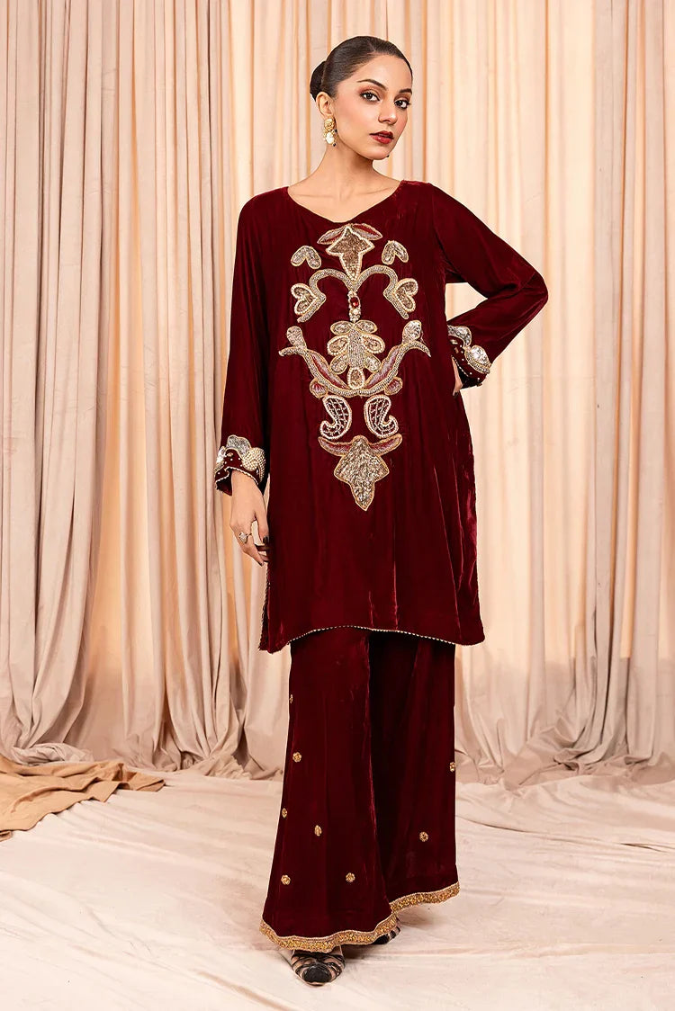Picture of Stitch Vibes - Verina Crimson Dress - 2 Piece - RZE0133 - Available at Raja Sahib