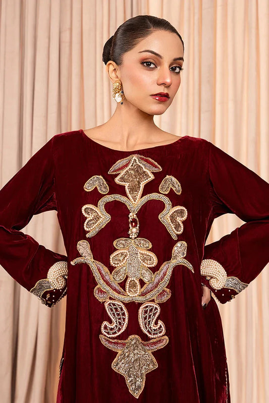 Picture of Stitch Vibes - Verina Crimson Dress - 2 Piece - RZE0133 - Available at Raja Sahib