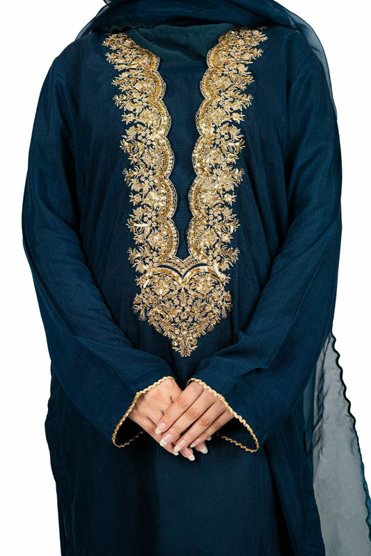 6Teen - 3 Piece - Raw Silk Blue Embroidered Suit