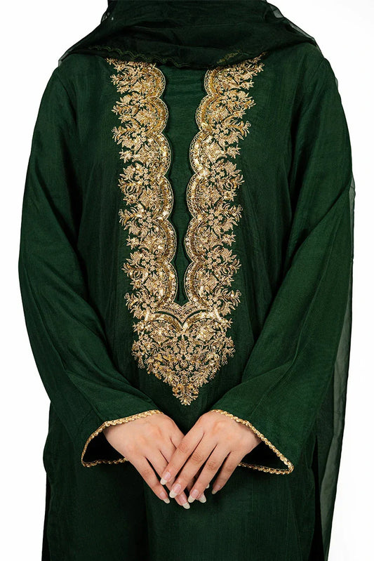 6Teen - 3 Piece - Raw Silk Green Embroidered Suit