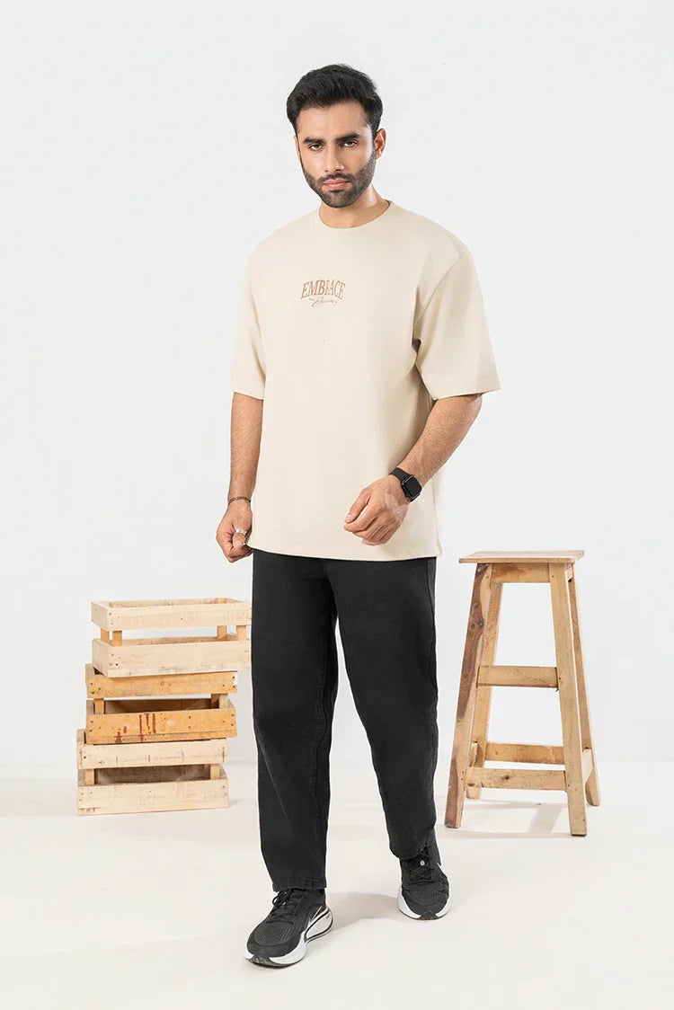 Picture of SA Pret - Cream Oversized T Shirt - Available at Raja Sahib