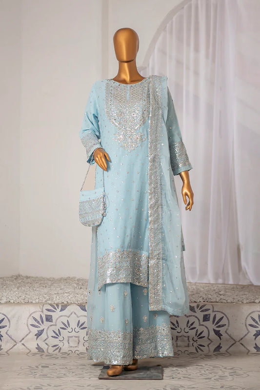Saira Sultana - Long Shirt Plazo - Mah-Jabeen - Ice Blue